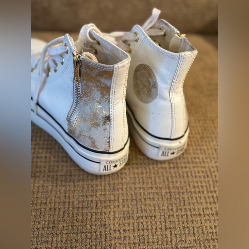 Gold and white leather platform converse size 6.5 - Picture 4 of 5